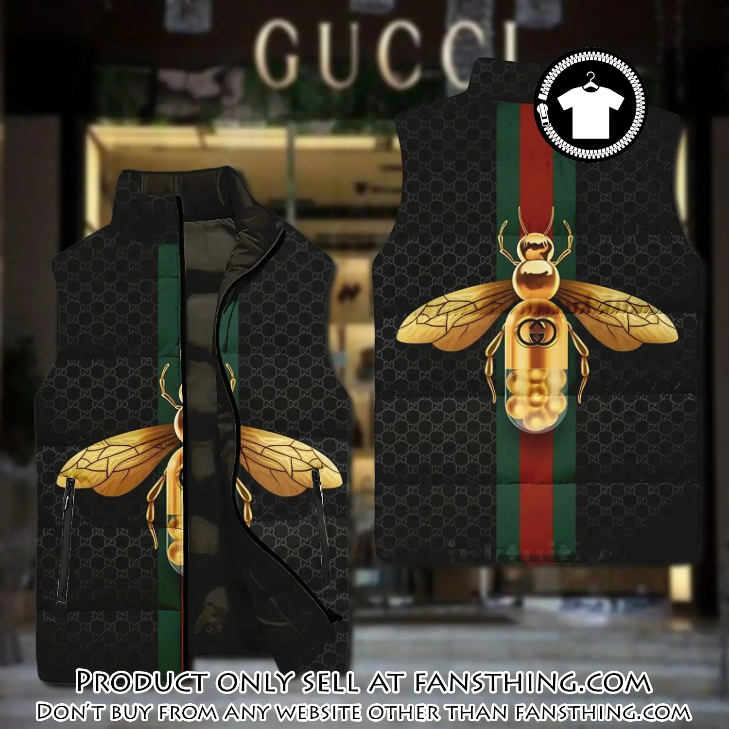Gucci bee black luxury brand 3d sleeveless down jacket fst0506017